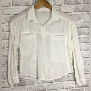 Zara Girls White Cropped Pocket Long Sleeve Blouse Size 13/14 - K606